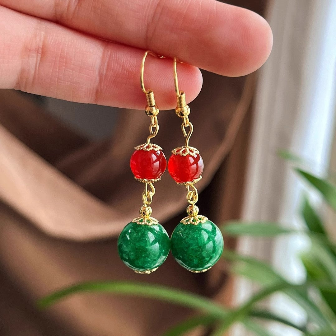 Boho Gemstone Jewelry Set - Carnelian Red & Jade Green Mix, Complete 3-Piece Gift Collection