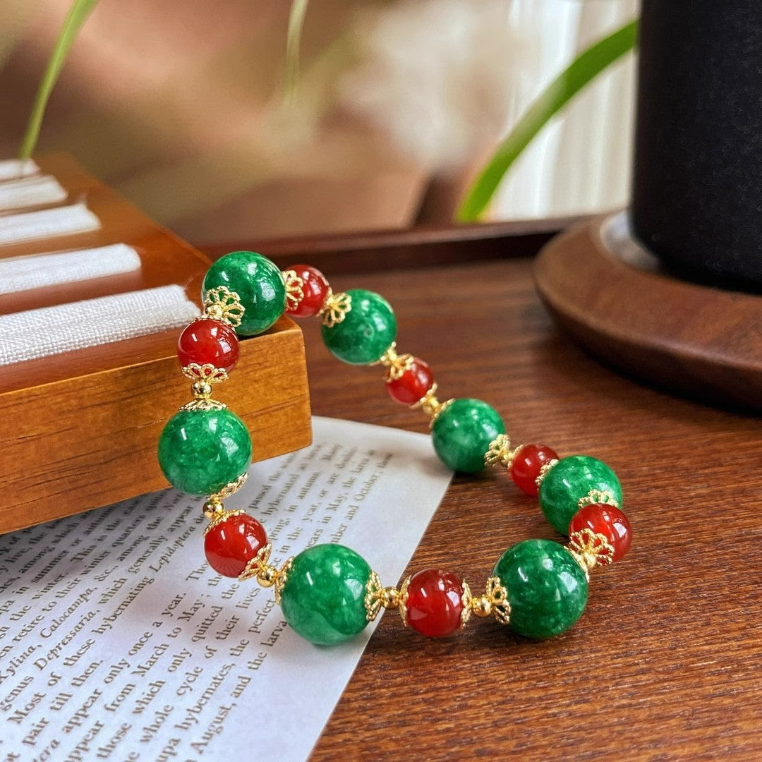 Boho Gemstone Jewelry Set - Carnelian Red & Jade Green Mix, Complete 3-Piece Gift Collection