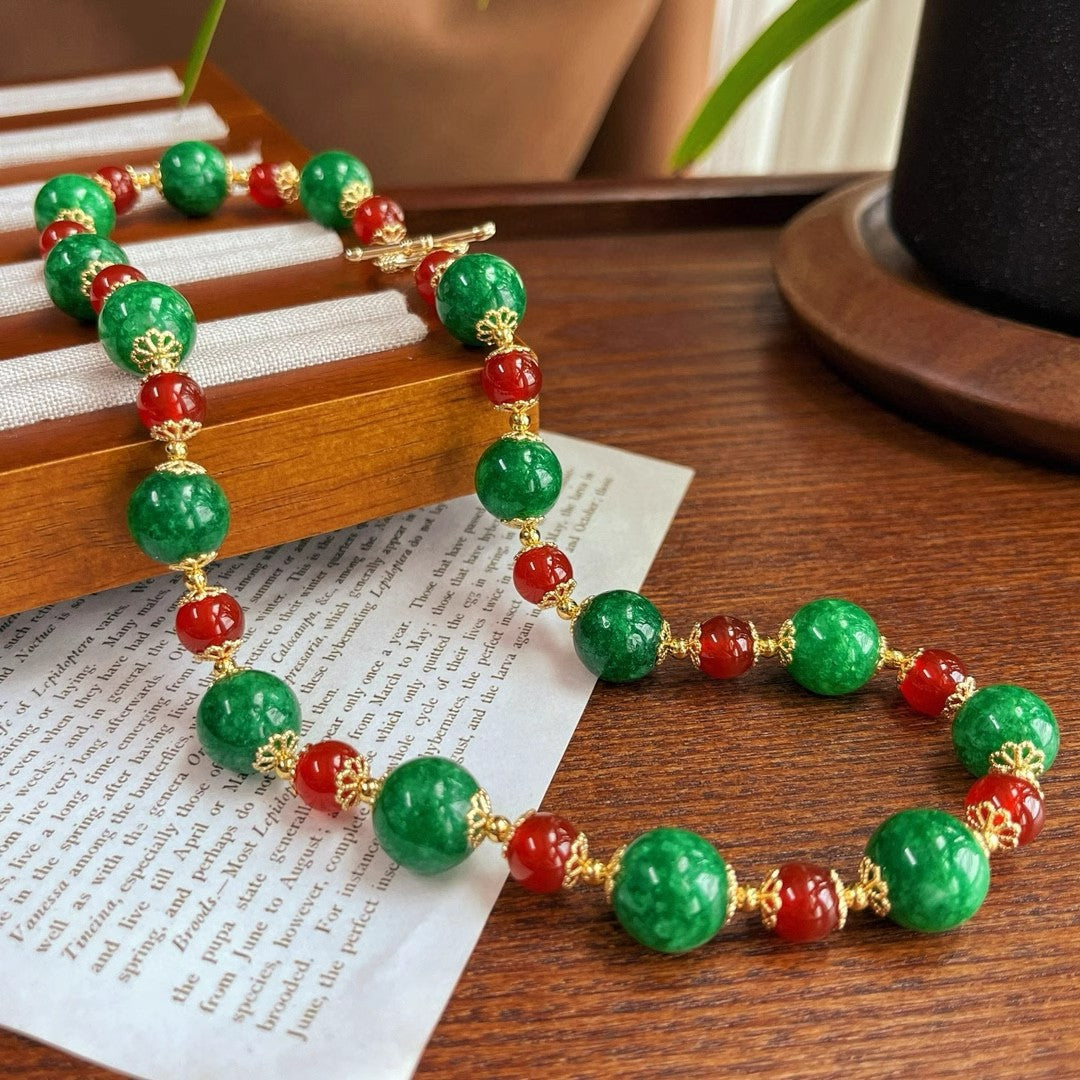 Boho Gemstone Jewelry Set - Carnelian Red & Jade Green Mix, Complete 3-Piece Gift Collection