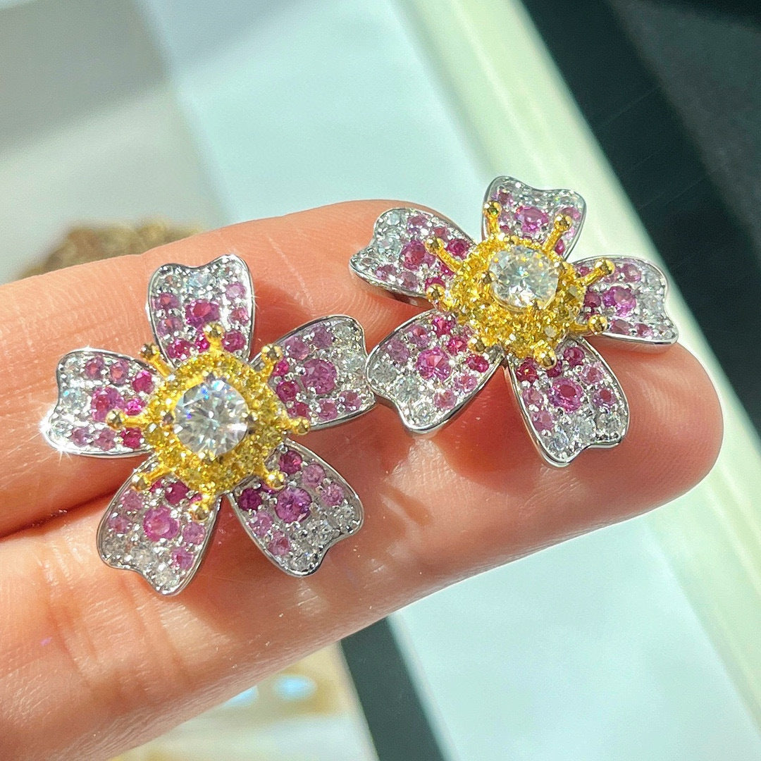 Designer Moissanite Floral Studs - S925 Silver Hypoallergenic, Anniversary/Birthday Luxury Gift