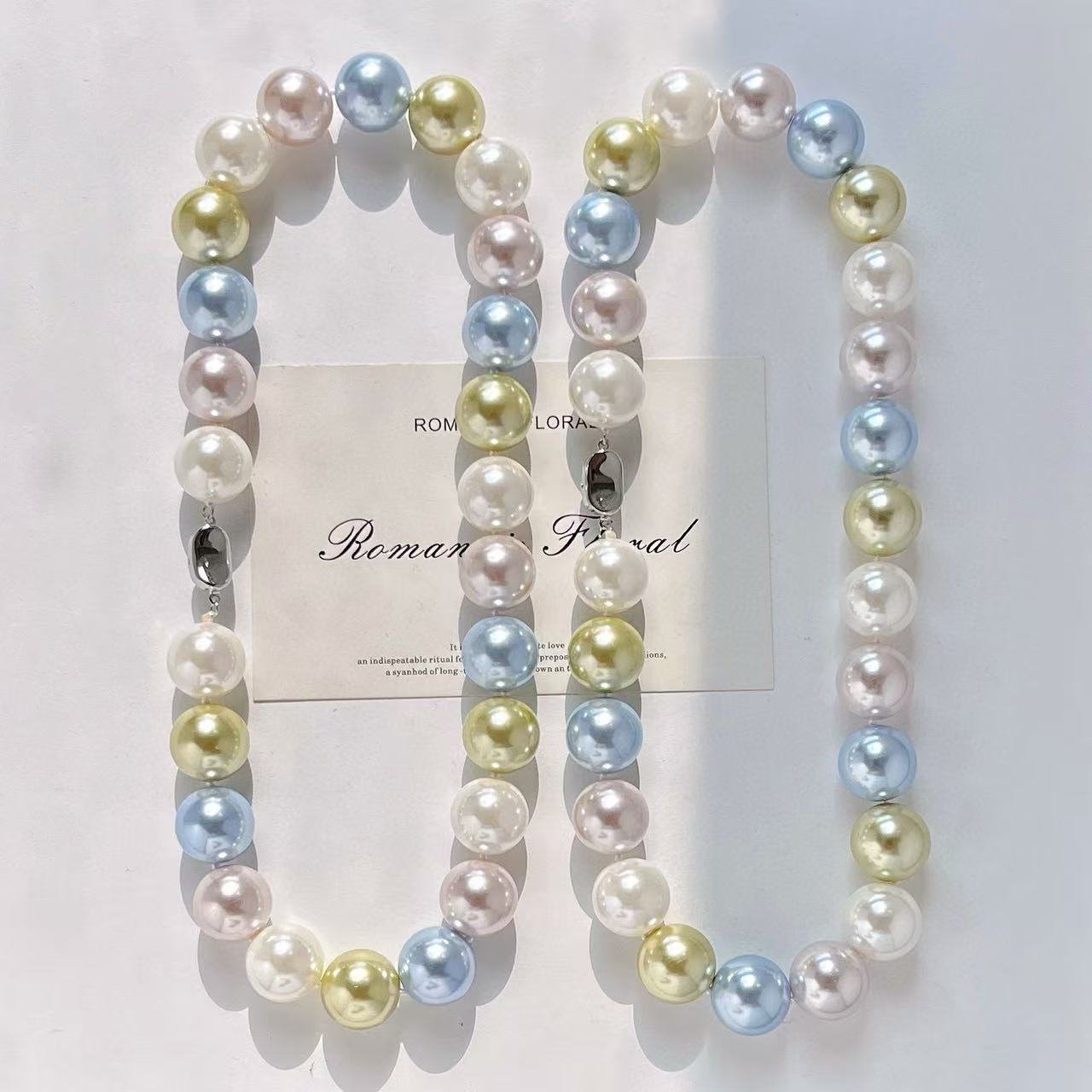Spring - Ready 16mm High - Quality Large Round Macaron - Toned (White/Pink/Blue/Yellow - Green) Faux Crystal Pearl Choker