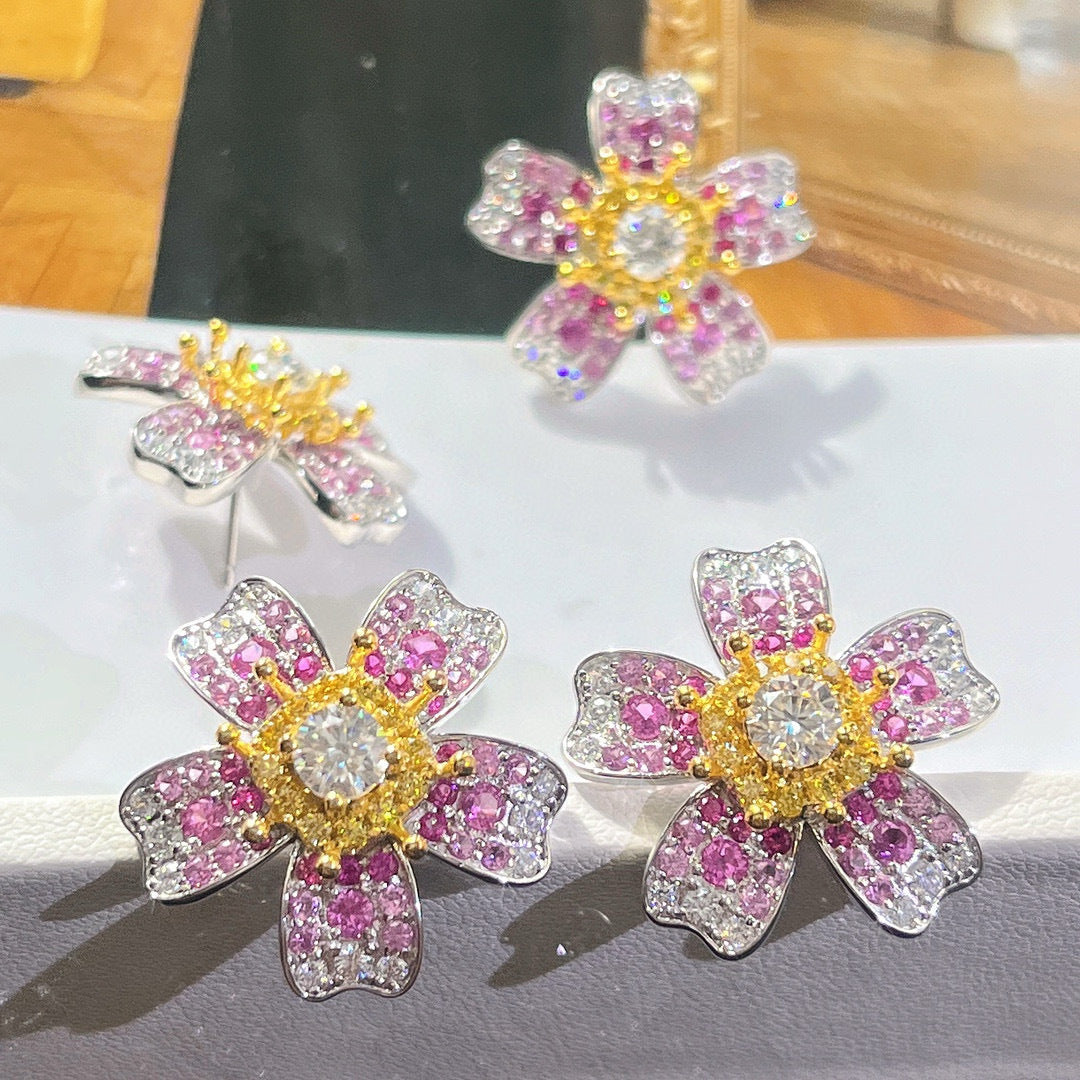Designer Moissanite Floral Studs - S925 Silver Hypoallergenic, Anniversary/Birthday Luxury Gift