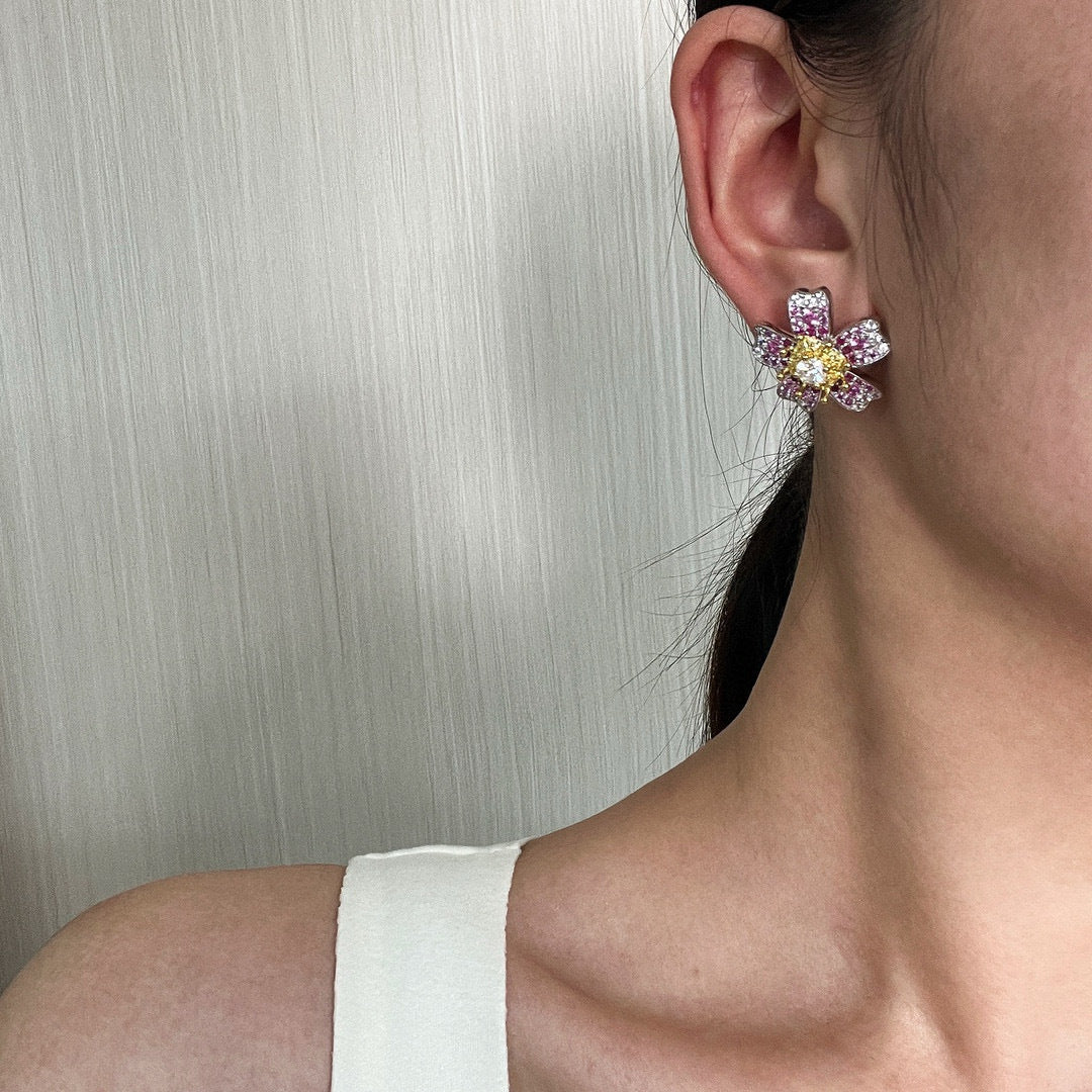 Designer Moissanite Floral Studs - S925 Silver Hypoallergenic, Anniversary/Birthday Luxury Gift