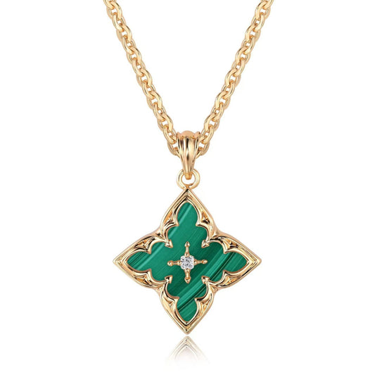 Four-Leaf Clover Pendant - 14K Gold Plated Chain, AAA Cubic Zirconia Stones, Hypoallergenic