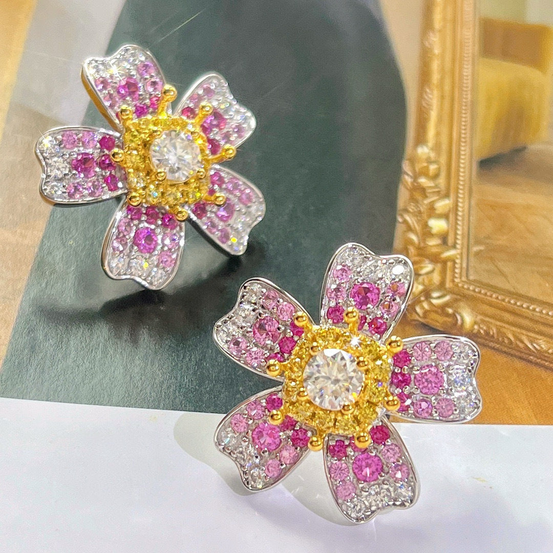 Designer Moissanite Floral Studs - S925 Silver Hypoallergenic, Anniversary/Birthday Luxury Gift