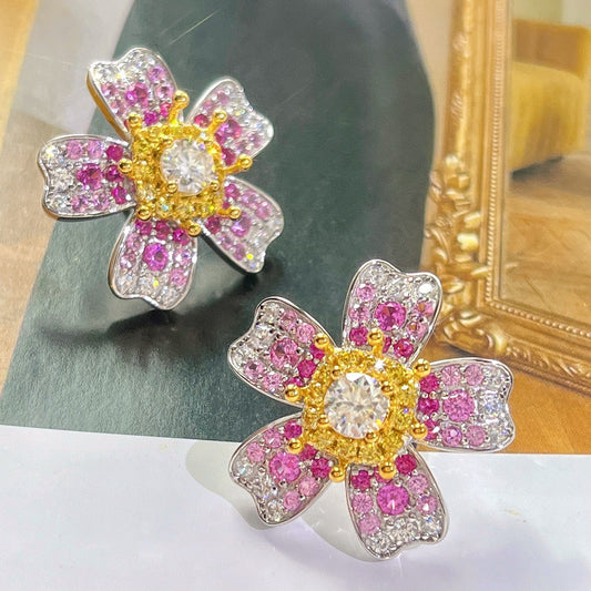 Designer Moissanite Floral Studs - S925 Silver Hypoallergenic, Anniversary/Birthday Luxury Gift
