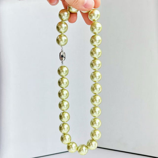 16mm High - Quality Large Round Yellow - Green Faux Crystal Pearl Choker Necklace | Spring Fashion