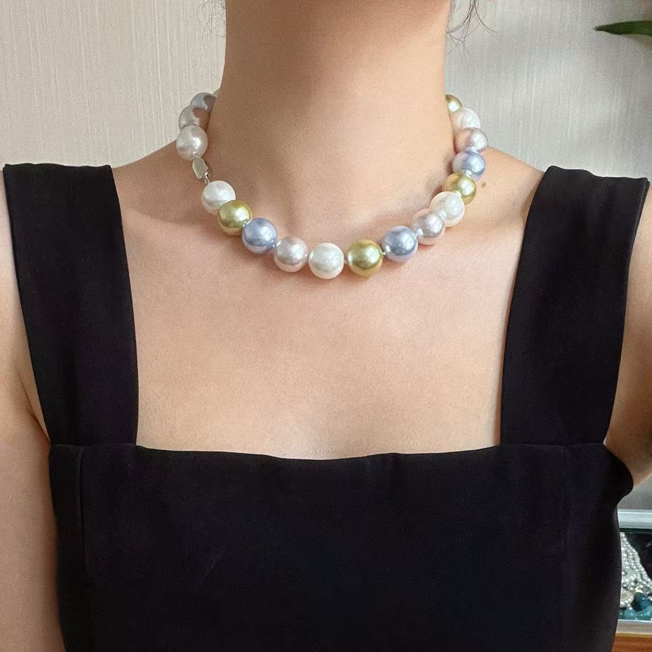 Spring - Ready 16mm High - Quality Large Round Macaron - Toned (White/Pink/Blue/Yellow - Green) Faux Crystal Pearl Choker