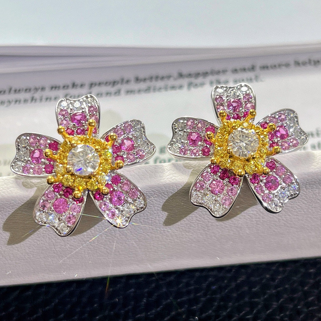 Designer Moissanite Floral Studs - S925 Silver Hypoallergenic, Anniversary/Birthday Luxury Gift