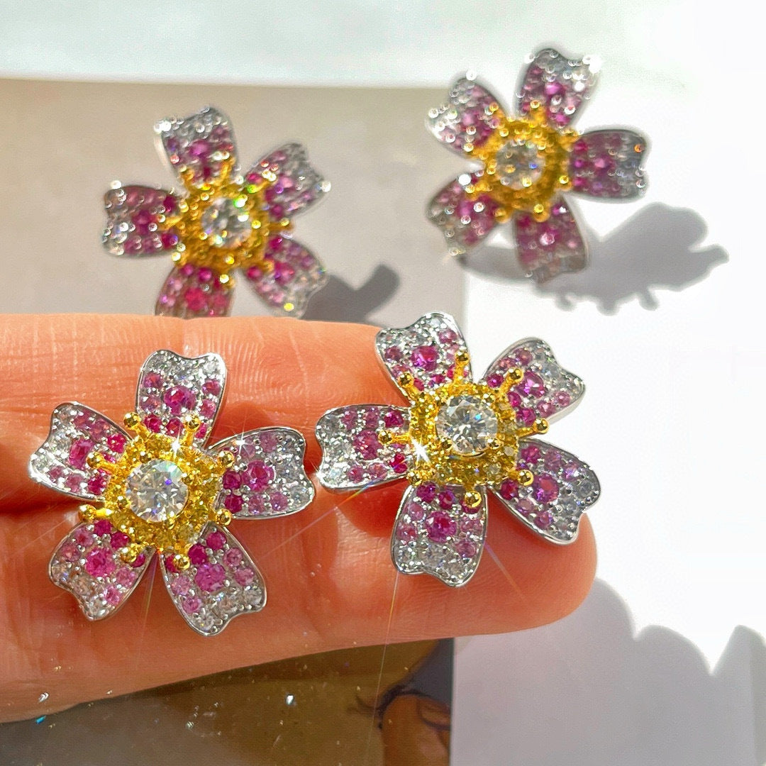 Designer Moissanite Floral Studs - S925 Silver Hypoallergenic, Anniversary/Birthday Luxury Gift