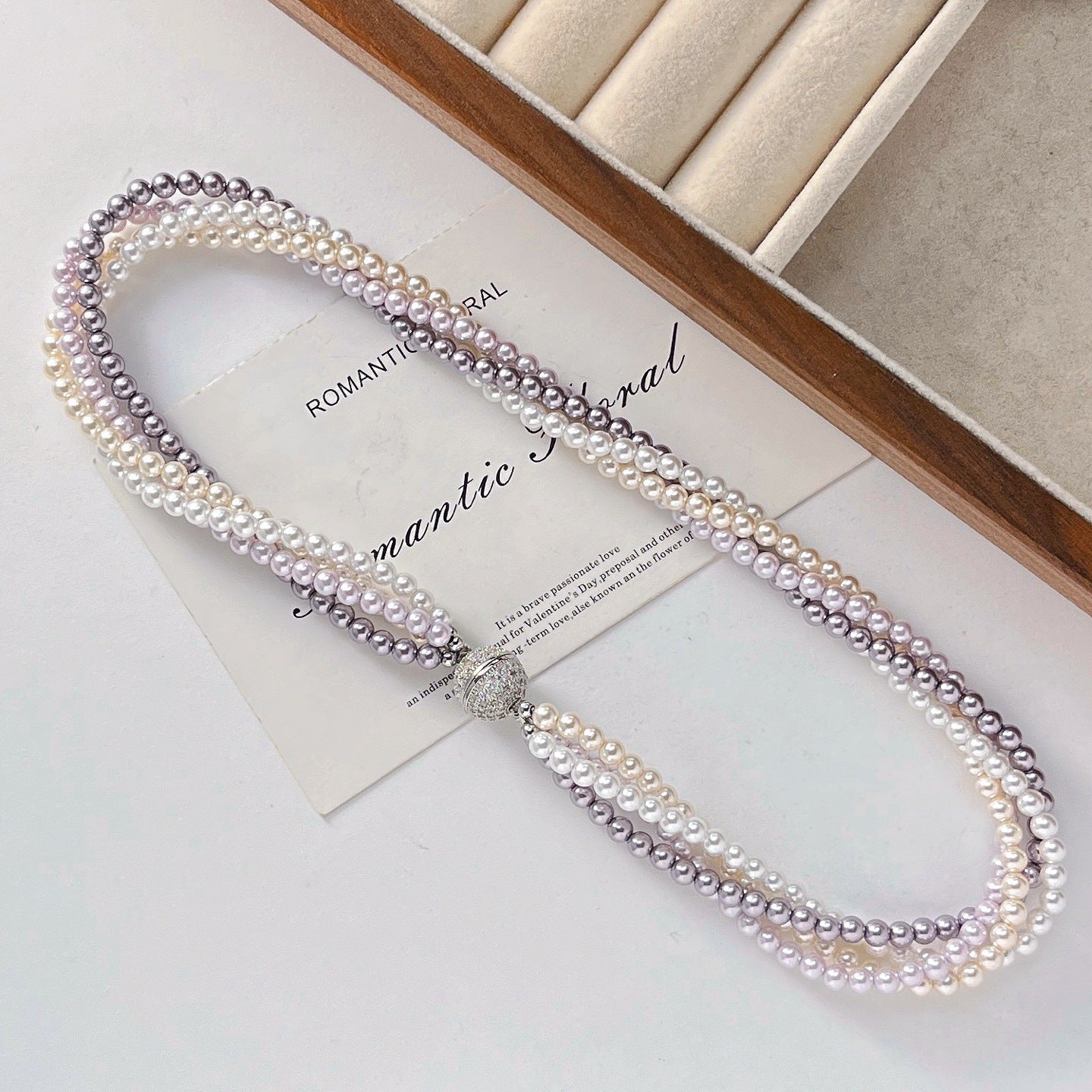 Artificial Crystal Pearl Multistrand Necklace, Magnetic Clasp with Micro - Set Zircons, Elegant Women's Accessory
