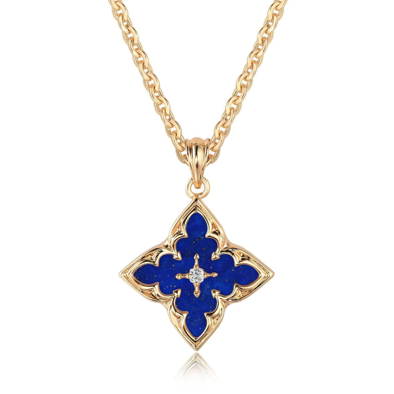 Four-Leaf Clover Pendant - 14K Gold Plated Chain, AAA Cubic Zirconia Stones, Hypoallergenic