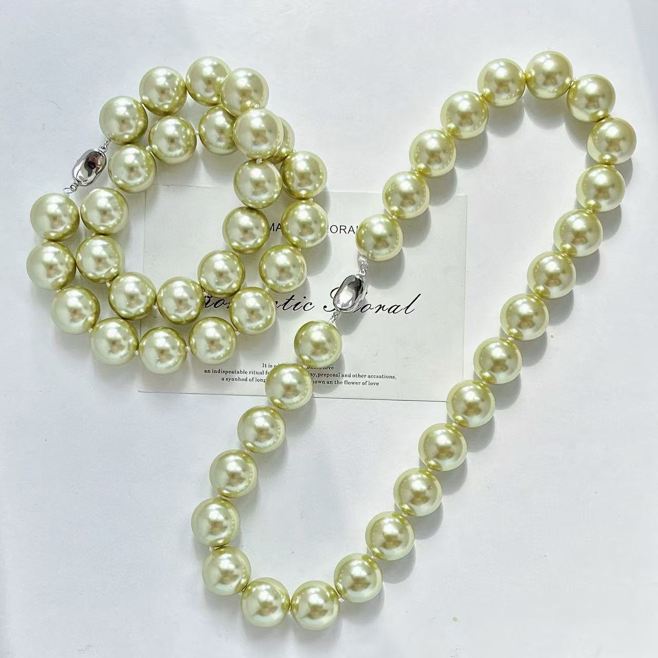 16mm High - Quality Large Round Yellow - Green Faux Crystal Pearl Choker Necklace | Spring Fashion
