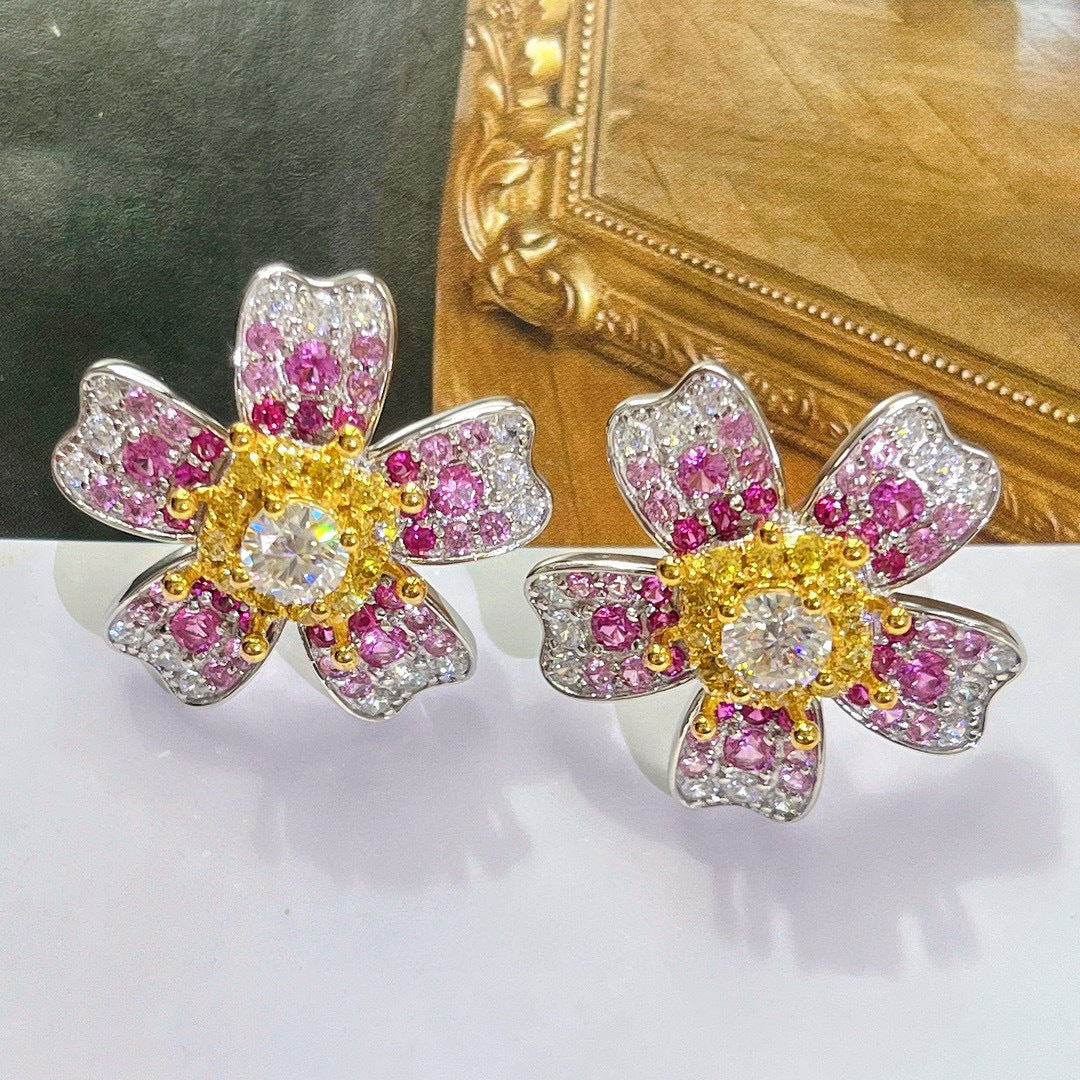 Designer Moissanite Floral Studs - S925 Silver Hypoallergenic, Anniversary/Birthday Luxury Gift