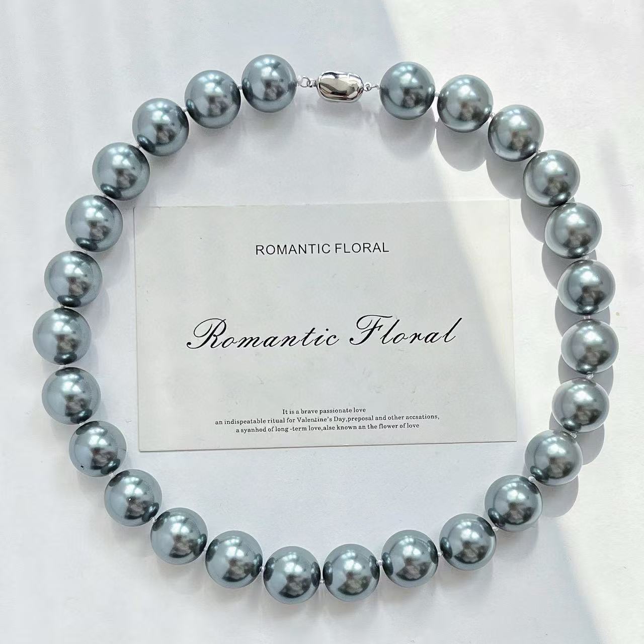 16mm Dark Gray Faux Crystal Pearl Necklace, High - Quality Round Choker for Spring Look