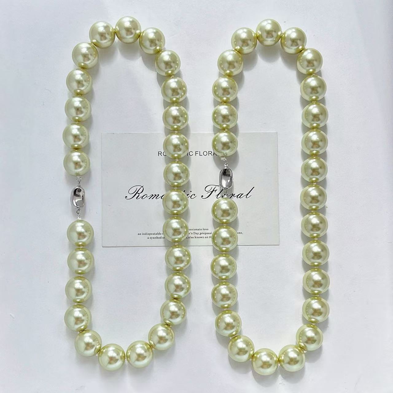 16mm High - Quality Large Round Yellow - Green Faux Crystal Pearl Choker Necklace | Spring Fashion