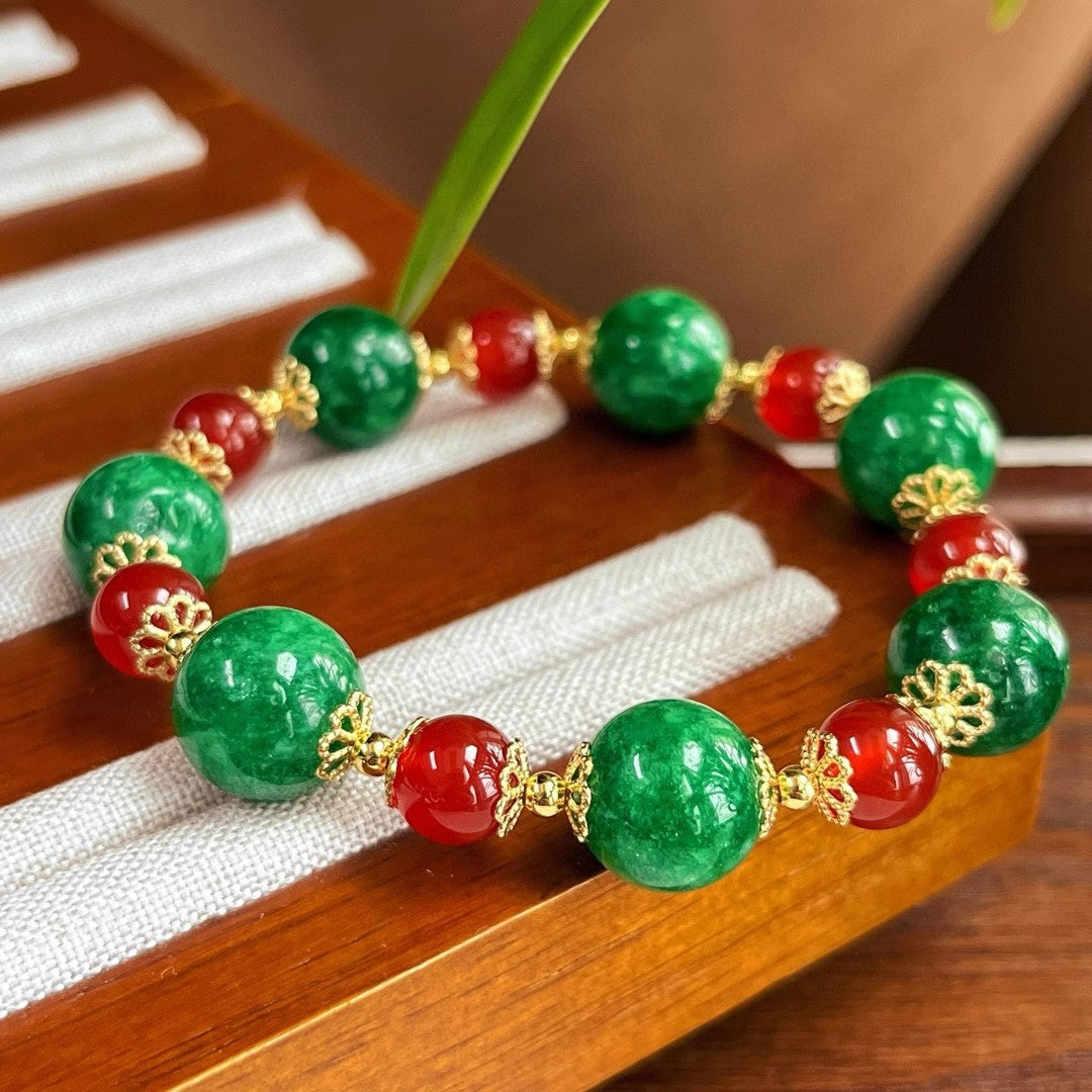 Boho Gemstone Jewelry Set - Carnelian Red & Jade Green Mix, Complete 3-Piece Gift Collection