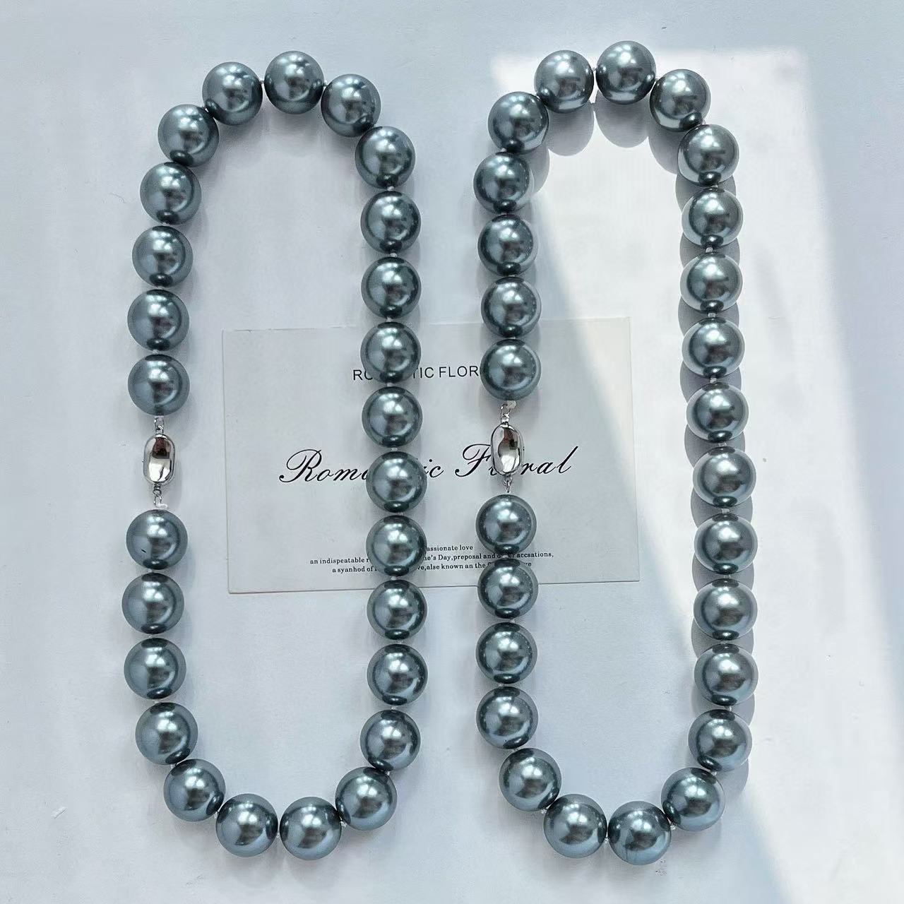 16mm Dark Gray Faux Crystal Pearl Necklace, High - Quality Round Choker for Spring Look
