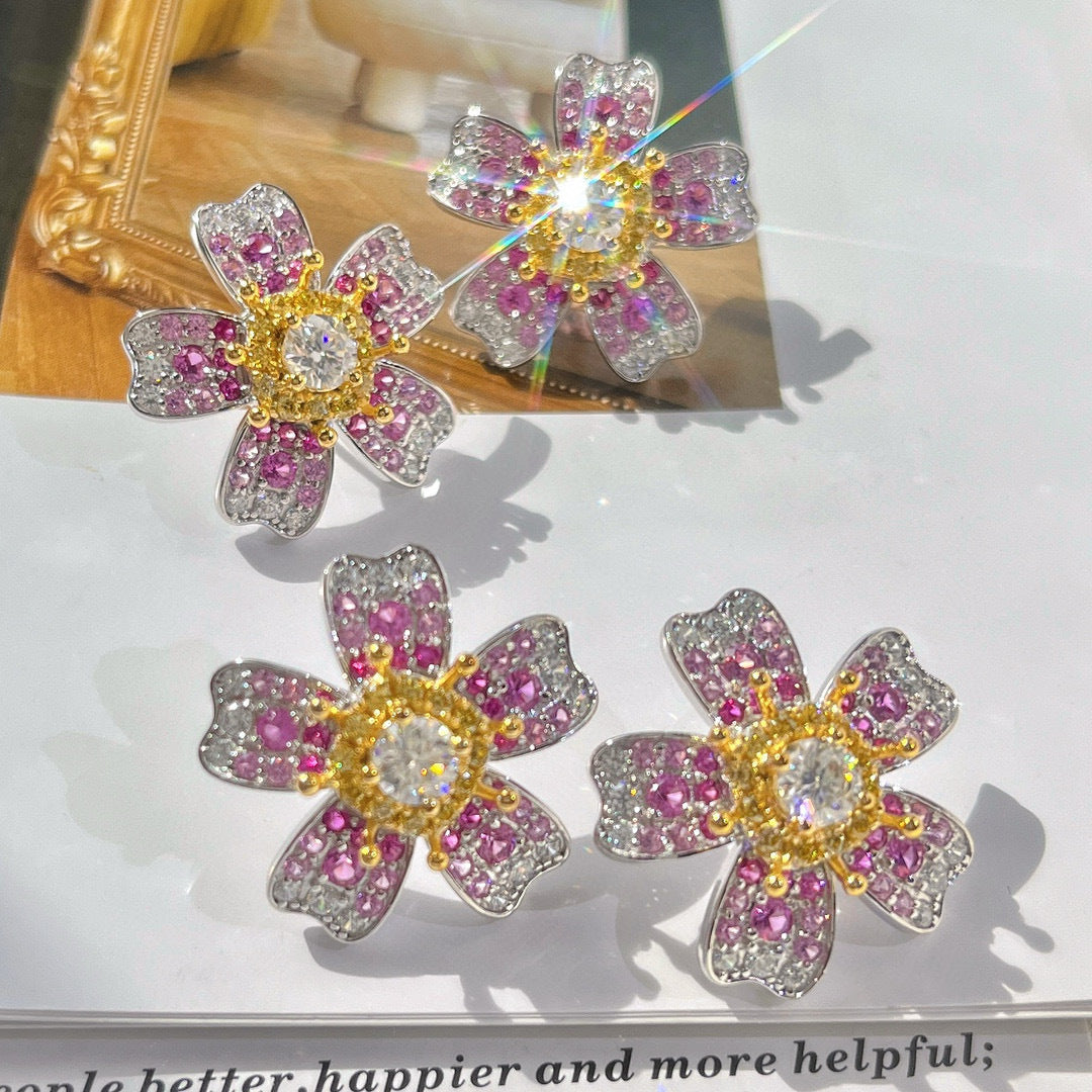 Designer Moissanite Floral Studs - S925 Silver Hypoallergenic, Anniversary/Birthday Luxury Gift