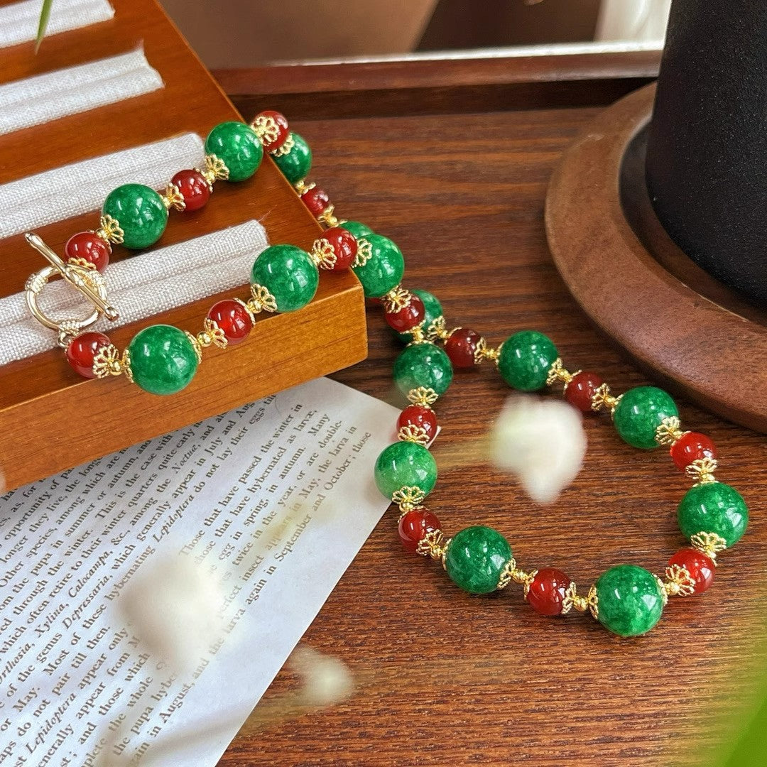 Boho Gemstone Jewelry Set - Carnelian Red & Jade Green Mix, Complete 3-Piece Gift Collection