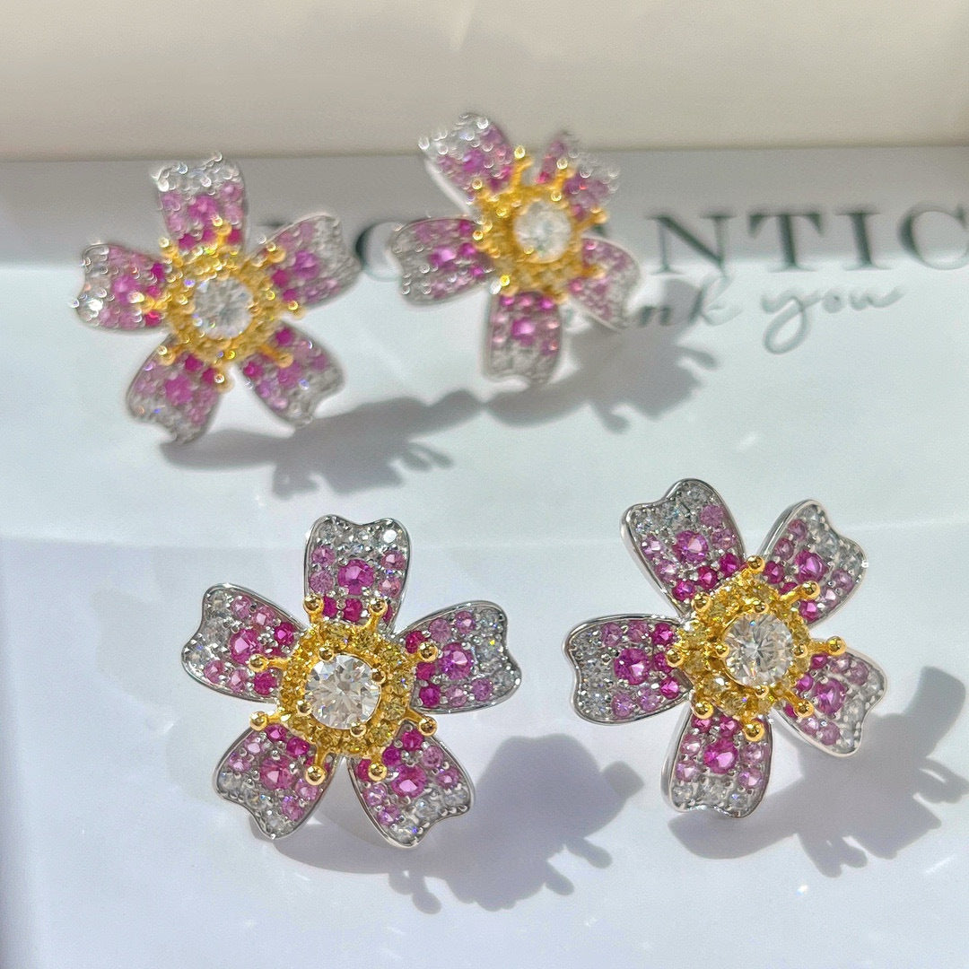Designer Moissanite Floral Studs - S925 Silver Hypoallergenic, Anniversary/Birthday Luxury Gift