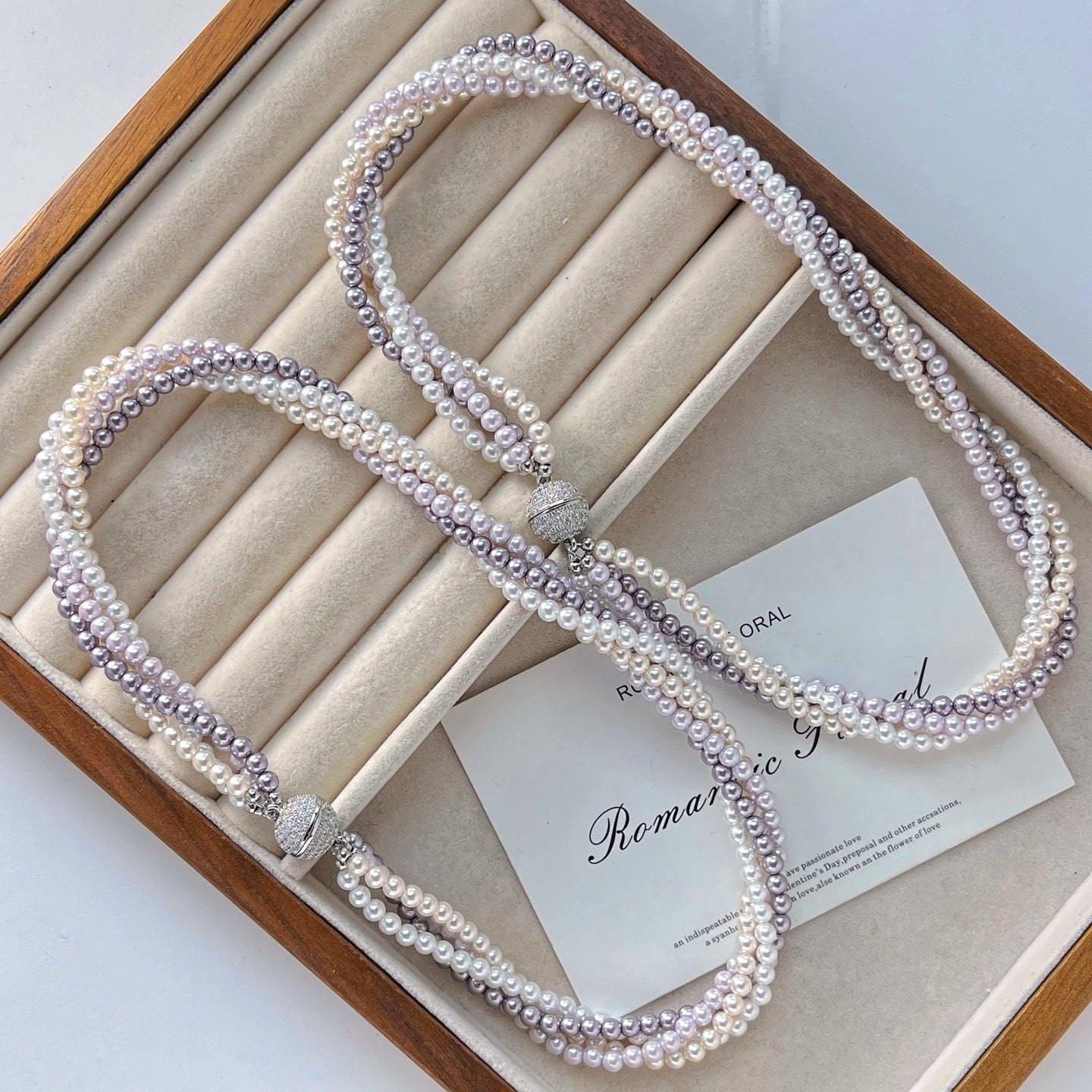 Artificial Crystal Pearl Multistrand Necklace, Magnetic Clasp with Micro - Set Zircons, Elegant Women's Accessory