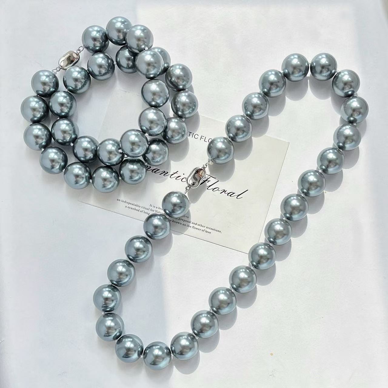 16mm Dark Gray Faux Crystal Pearl Necklace, High - Quality Round Choker for Spring Look