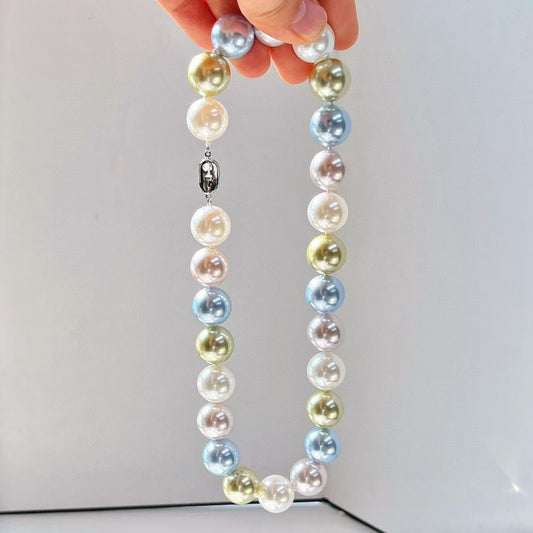 Spring - Ready 16mm High - Quality Large Round Macaron - Toned (White/Pink/Blue/Yellow - Green) Faux Crystal Pearl Choker
