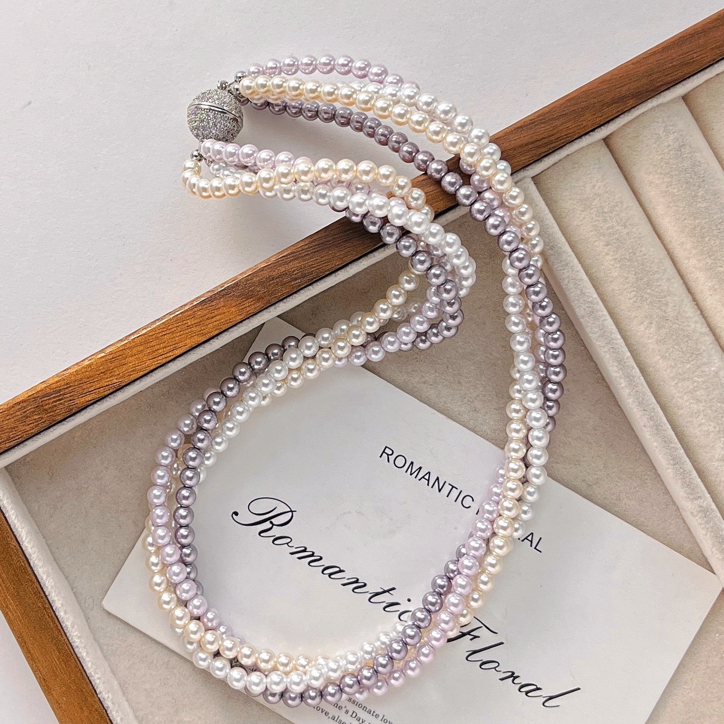 Artificial Crystal Pearl Multistrand Necklace, Magnetic Clasp with Micro - Set Zircons, Elegant Women's Accessory