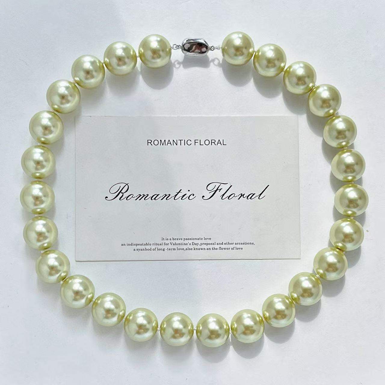 16mm High - Quality Large Round Yellow - Green Faux Crystal Pearl Choker Necklace | Spring Fashion